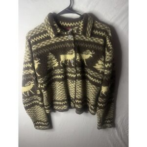 Vintage Palmettos Coatigan Women Medium Brown  Fleece Outdoor Nature Print